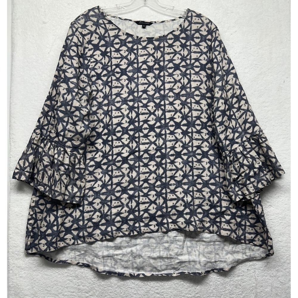 John Mark Womens Size L Beige 3/4 Sleeve Printed Blouse Top (K7)